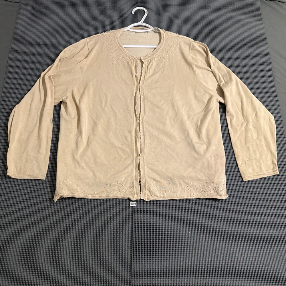 Kate Hill Woman Beige Silk Blend Beaded Cardigan Sweater Size 2X